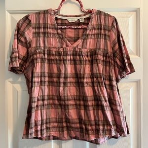 Casual floaty plaid lightweight peasant top